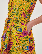 Floral and Palm Print Dress, Yellow (YELLOW), large