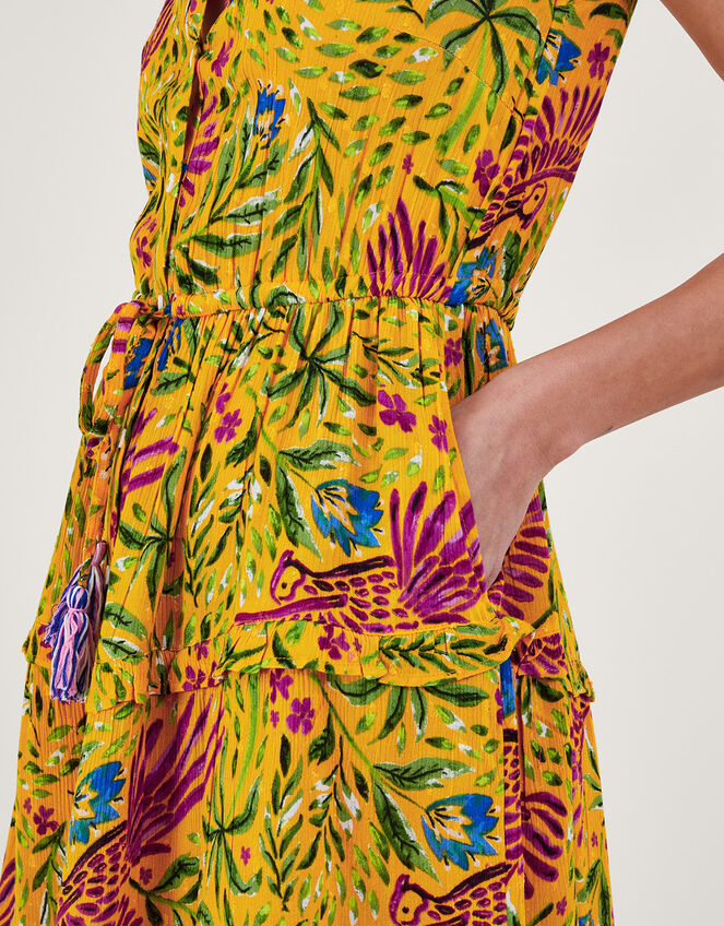 Floral and Palm Print Dress, Yellow (YELLOW), large