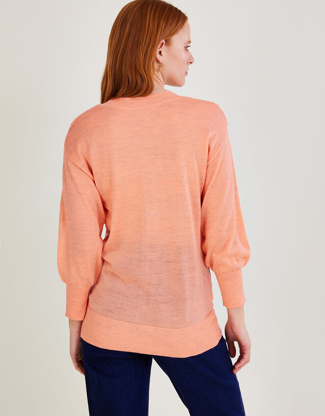V-Neck Sweater in Linen Blend, Orange (PEACH), large