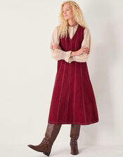 Hope Sleeveless A-Line Denim Midi Dress, Red (CHERRY), large