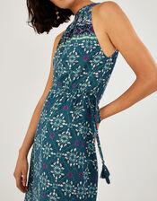 Geometric Tile Print Halter Maxi Dress, Teal (TEAL), large