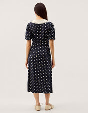 Stella Polka Dot Jersey Midi Dress, Blue (NAVY), large