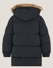 Mid Length Puffer Coat, Black (BLACK), large