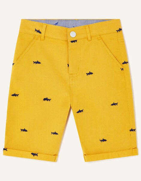 Shark Embroidered Shorts Yellow, Yellow (MUSTARD), large