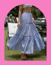 Dilli Grey Maya Floral Tiered Maxi Skirt, Blue (BLUE), large