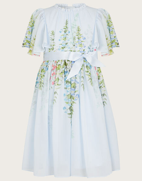 Hyacinth Print Angel Sleeve Dress Blue, Blue (BLUE), large
