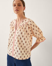 Laurie Floral Print Jersey Top, Ivory (IVORY), large