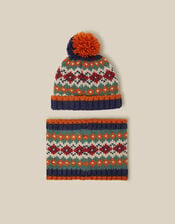 Fair Isle Bobble Hat & Snood Set, Multi (MULTI), large