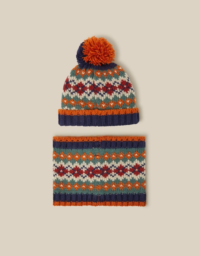 Fair Isle Bobble Hat & Snood Set, Multi (MULTI), large
