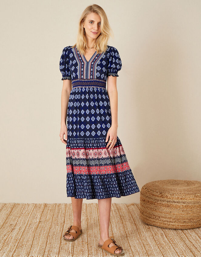 Fern Printed Jersey Dress, Blue (NAVY), large