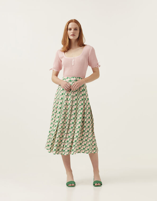 Mirla Beane Pleated Checkerboard Midi Skirt , Multi (MULTI), large