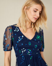 Ana Animal Embroidered Midi Dress, Blue (NAVY), large