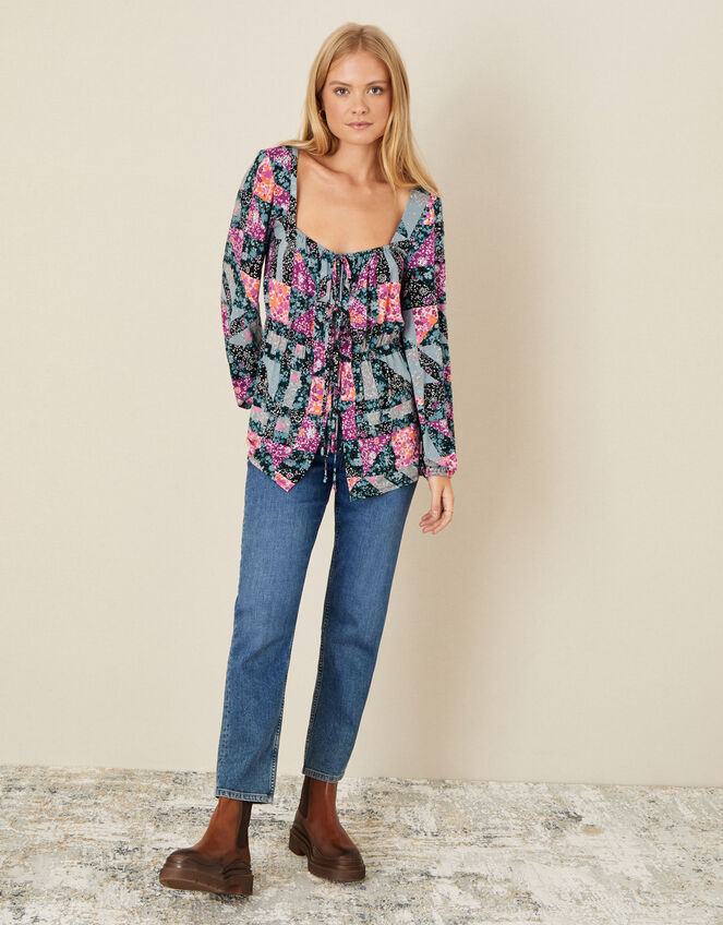Patch Print Jersey Long Sleeve Top, Multi (MULTI), large