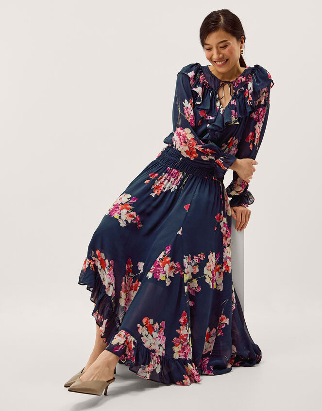 Amber Floral Ruffle Maxi Dress, Blue (NAVY), large