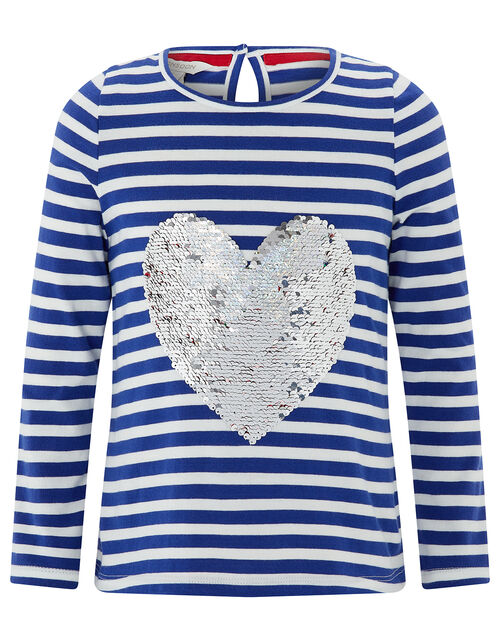 Sequin Heart Strawberry Striped T Shirt Blue Girls Tops T Shirts Monsoon Global