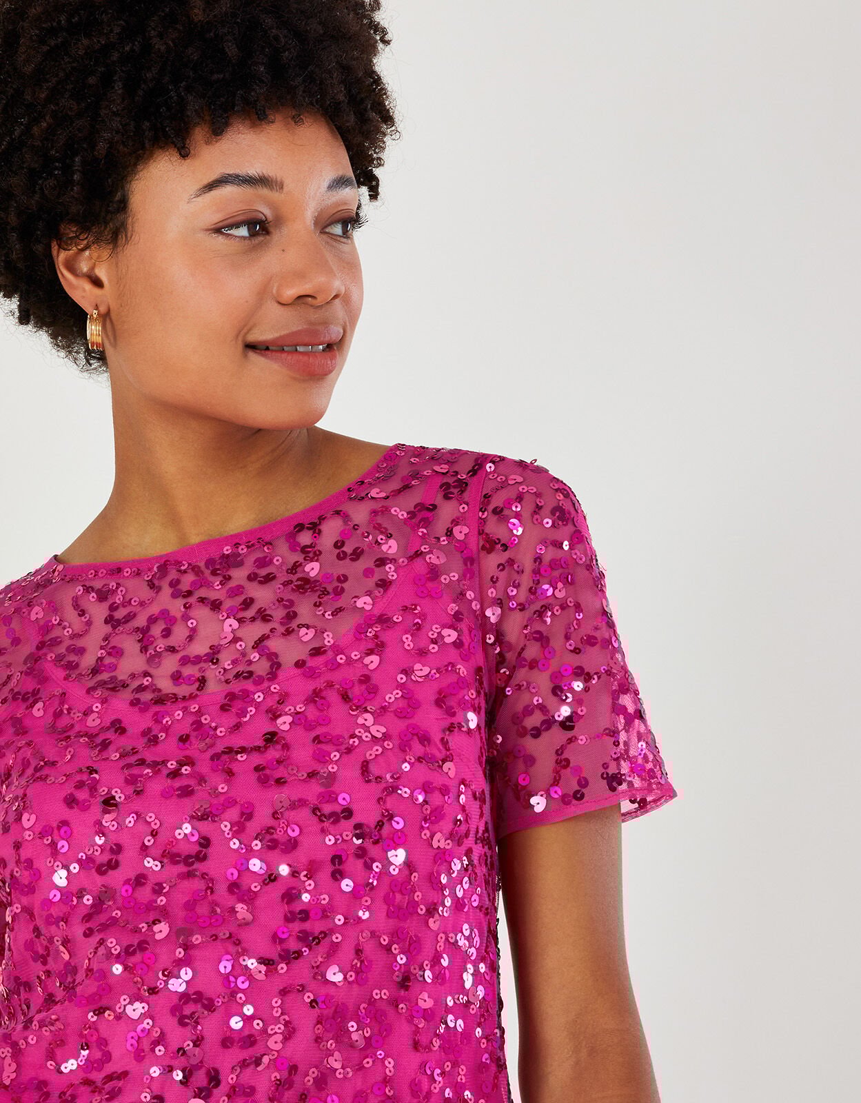 Zoey Sequin T Shirt in Recycled Polyester Pink