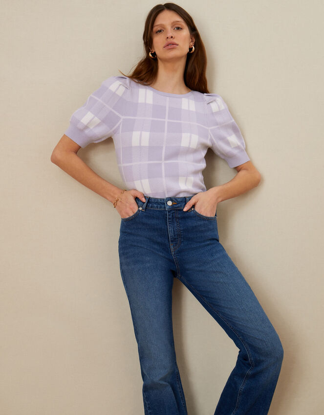 Check Short Sleeve Jumper, Purple (LILAC), large
