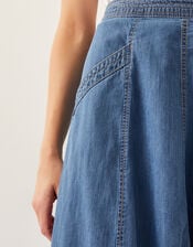 Harper Seamed Denim Midi Skirt, Blue (DENIM BLUE), large