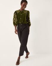 Ezra Embroidered Velvet Top, Green (GREEN), large