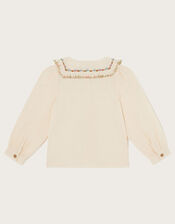 Floral Embroidered Collar Blouse, Ivory (IVORY), large