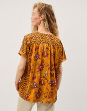 Zainab Floral Print Jersey Top, Orange (ORANGE), large