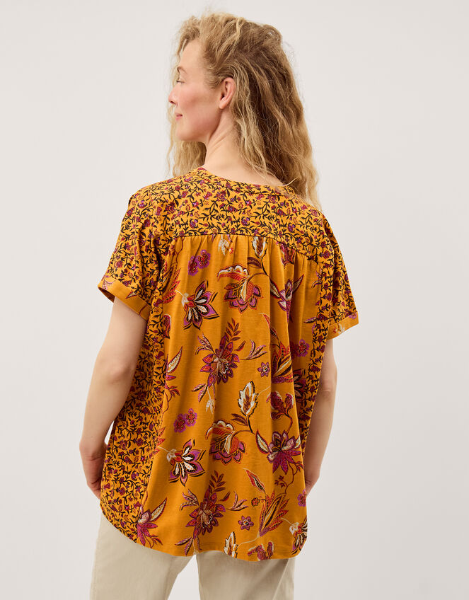 Zainab Floral Print Jersey Top, Orange (ORANGE), large