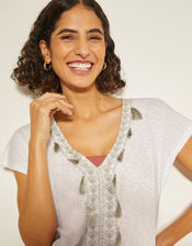 Jodie Tassel Beach Tunic Mini Dress, White (WHITE), large