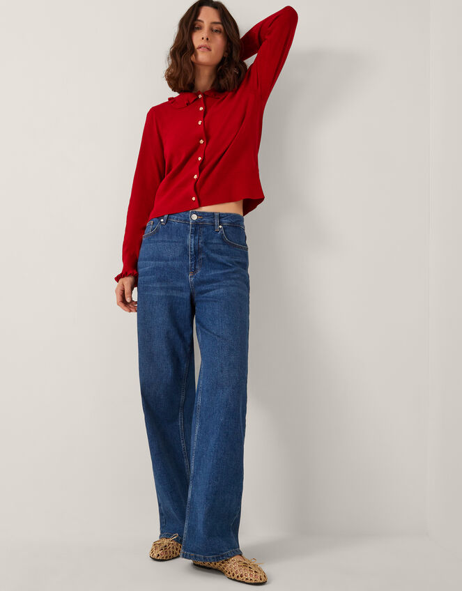 Clea Frill Collar Cardigan, Red (RED), large