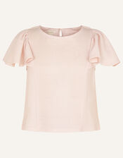 Shimmer Flutter Sleeve Jersey Top, Silver (SILVER), large