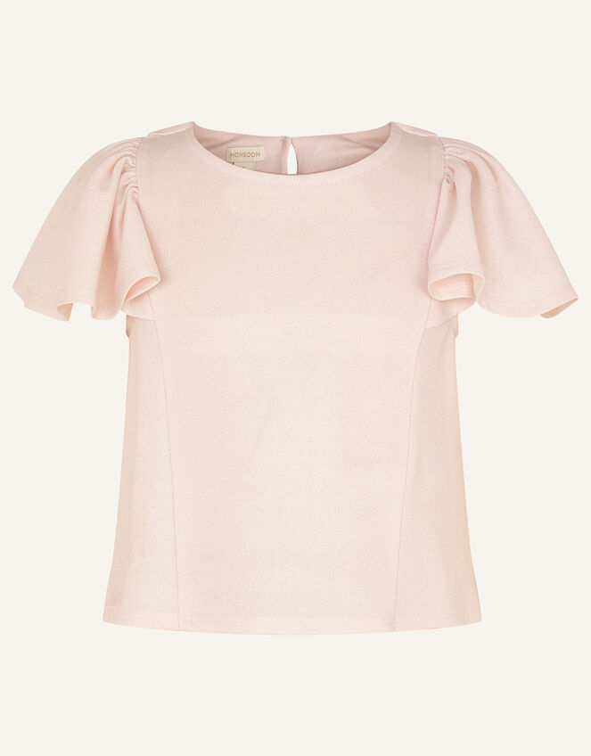Shimmer Flutter Sleeve Jersey Top, Silver (SILVER), large