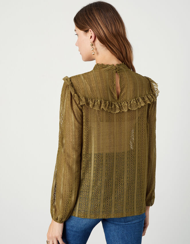 Lulu Lace Frill Long Sleeve Top, Yellow (OCHRE), large