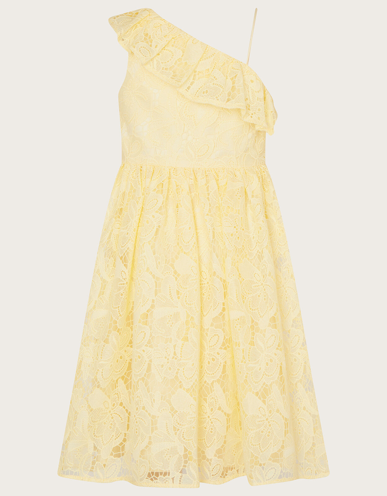 Lace One Shoulder Dress Yellow