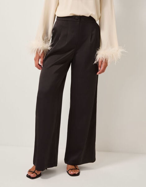 Maisie Satin Wide Leg Trousers, Black (BLACK), large