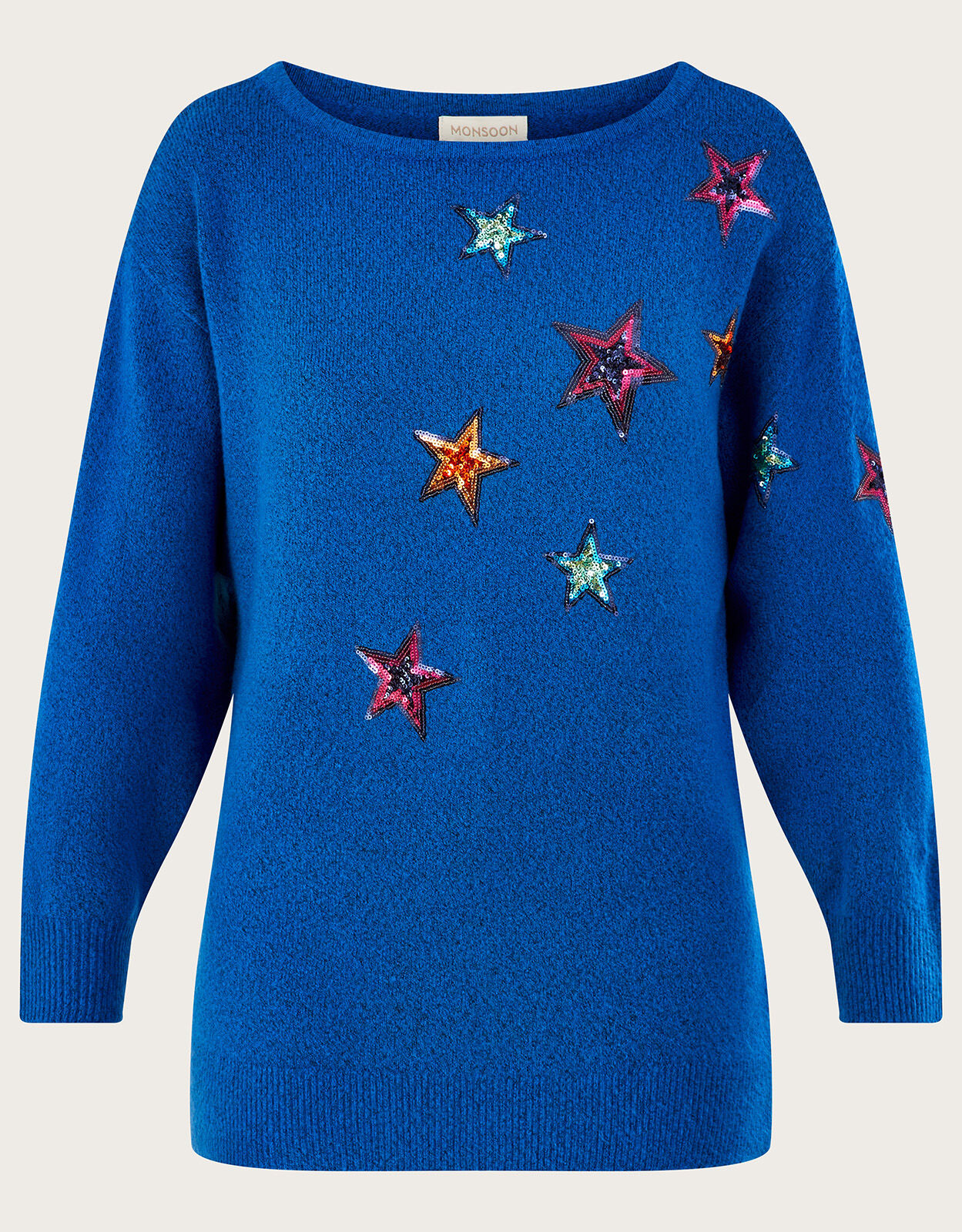 Bright Sequin Star Jumper with Recycled Polyester Blue Knitwear