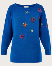 Bright Sequin Star Jumper with Recycled Polyester, Blue (COBALT), large