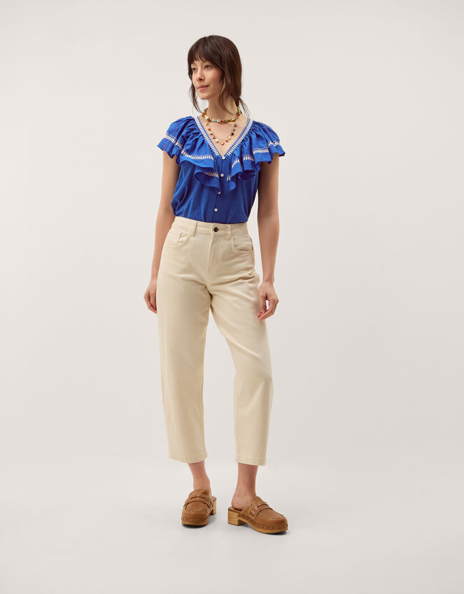 Fenn Embroidered Ruffle Jersey Top, Blue (COBALT), large