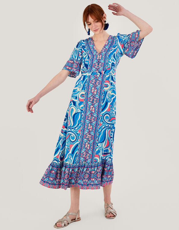 Raegan Contrast Print Dress with LENZING™ ECOVERO™ Blue, Blue (BLUE), large