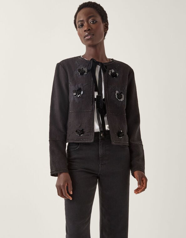 Lola Embellished Tie Front Jacket, Black (BLACK), large