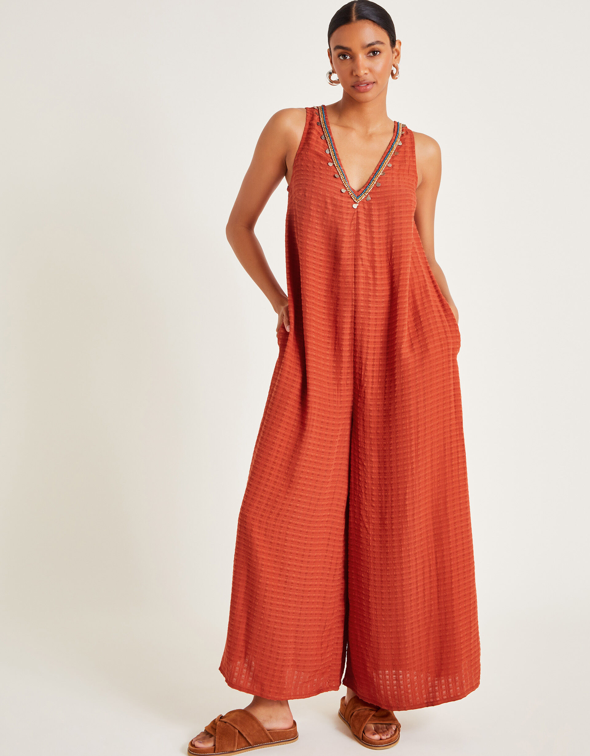 Hazel Embellished Wide Leg Jumpsuit Orange Jumpsuits Monsoon Global
