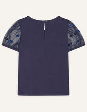 Daisy Puff Sleeve Top, Blue (NAVY), large