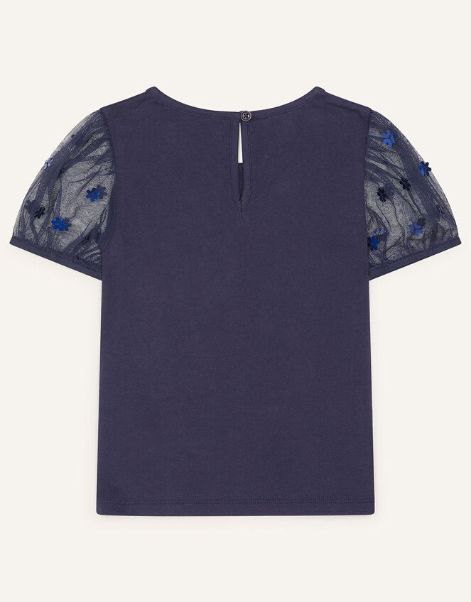Daisy Puff Sleeve Top, Blue (NAVY), large