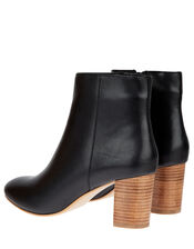 Stacked Heel Leather Ankle Boots, Black (BLACK), large