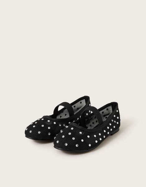 Diamante Mesh Ballet Flats, Black (BLACK), large