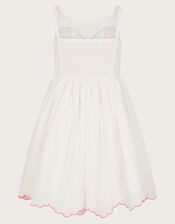 Butterfly Embroidered Cotton Dress, Ivory (IVORY), large