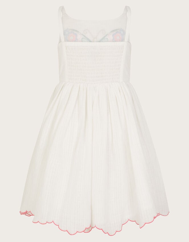 Butterfly Embroidered Cotton Dress, Ivory (IVORY), large
