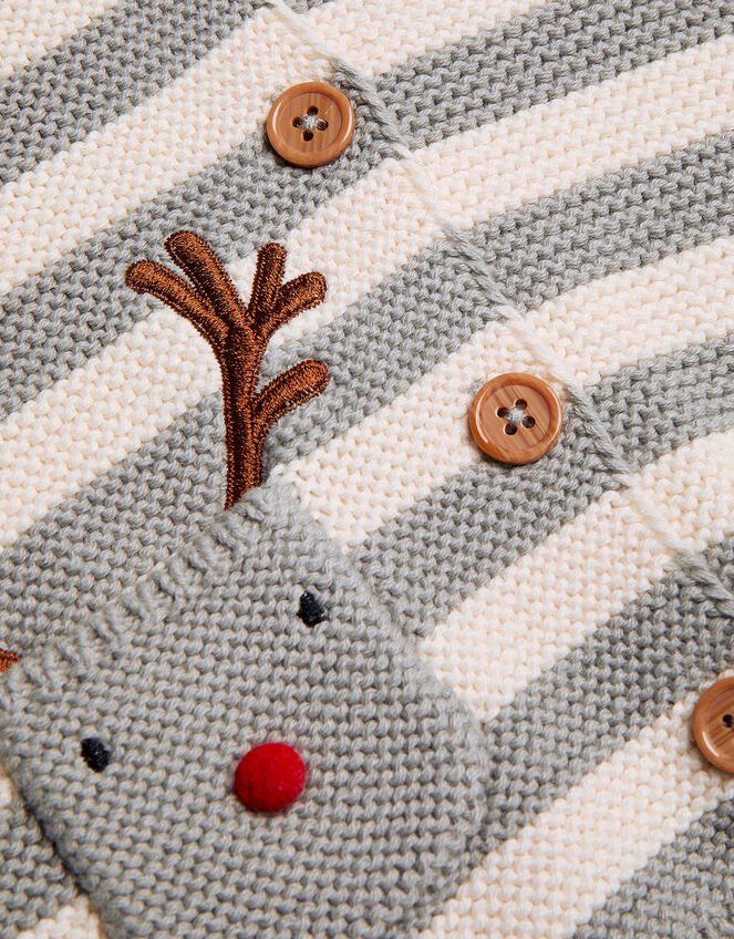 Newborn Rory Reindeer Stripe Knit Cardigan, Grey (GREY), large