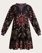 Xoey Print Tiered Dress, Black (BLACK), large