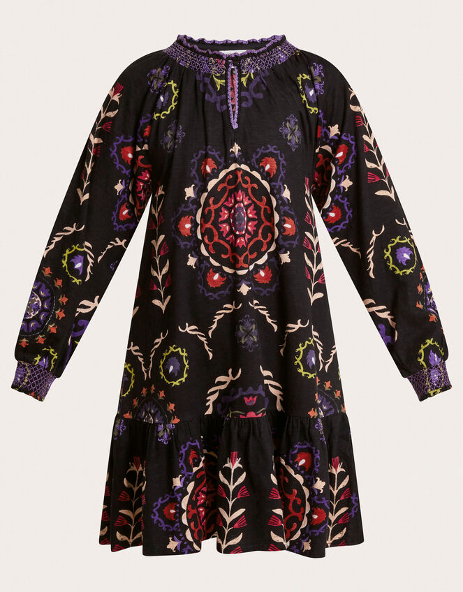 Xoey Print Tiered Dress, Black (BLACK), large