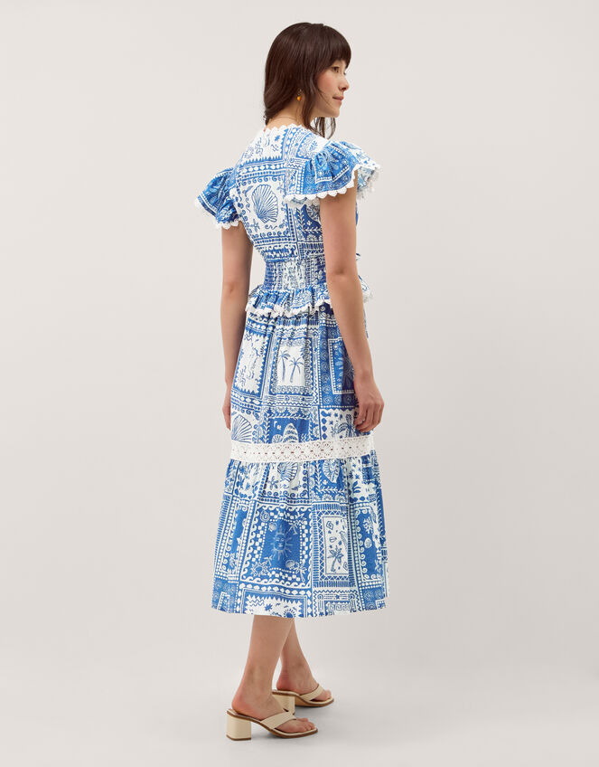 Soleil Print Midi Dress, Blue (COBALT), large