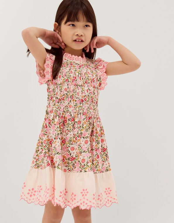 Floral Broderie Smocked Jersey Dress, Multi (MULTI), large